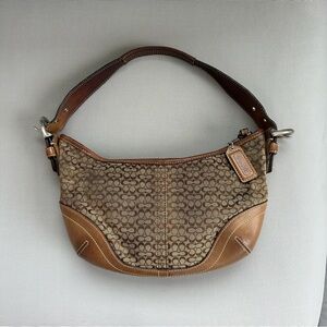 Coach Signature Jacquard Hobo Shoulder Bag – Brown/Tan Leather Trim